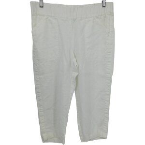 PureJill J Jill 100% Linen White Pull On Cropped Pants Size M Capri Lagenlook